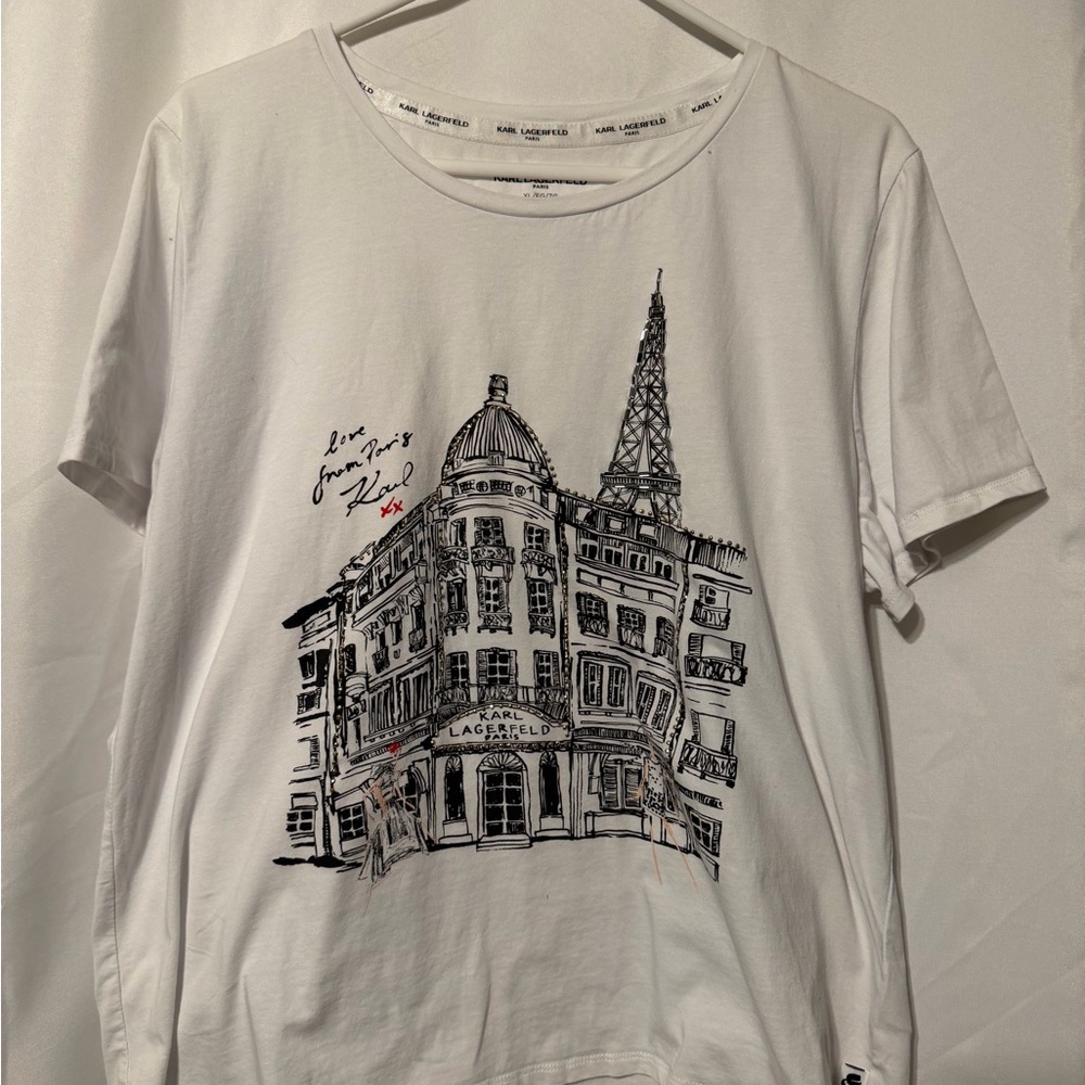 Karl Lagerfeld White Tee with Black Logo Print